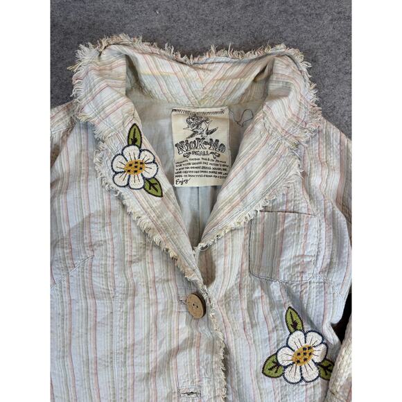 Nick & Mo Blazer Jacket Womens Small Beige Striped Embroidered Seersucker Boho - Picture 5 of 6
